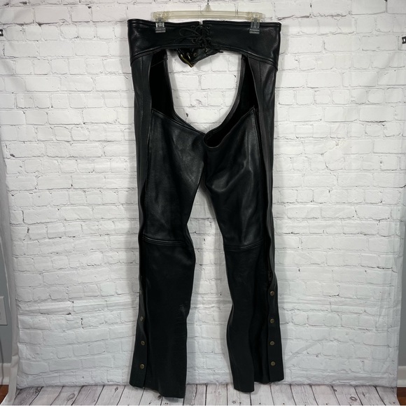 Fox Creek Leather Motorcycle Chaps Black Made In The USA Size L - Picture 1 of 12